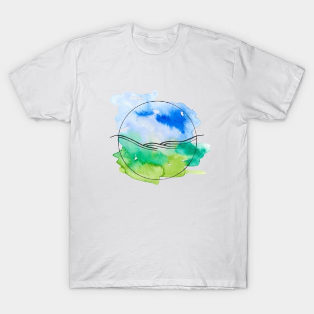 Hills and Sky Watercolour and Ink T-Shirt by rossjdesigns